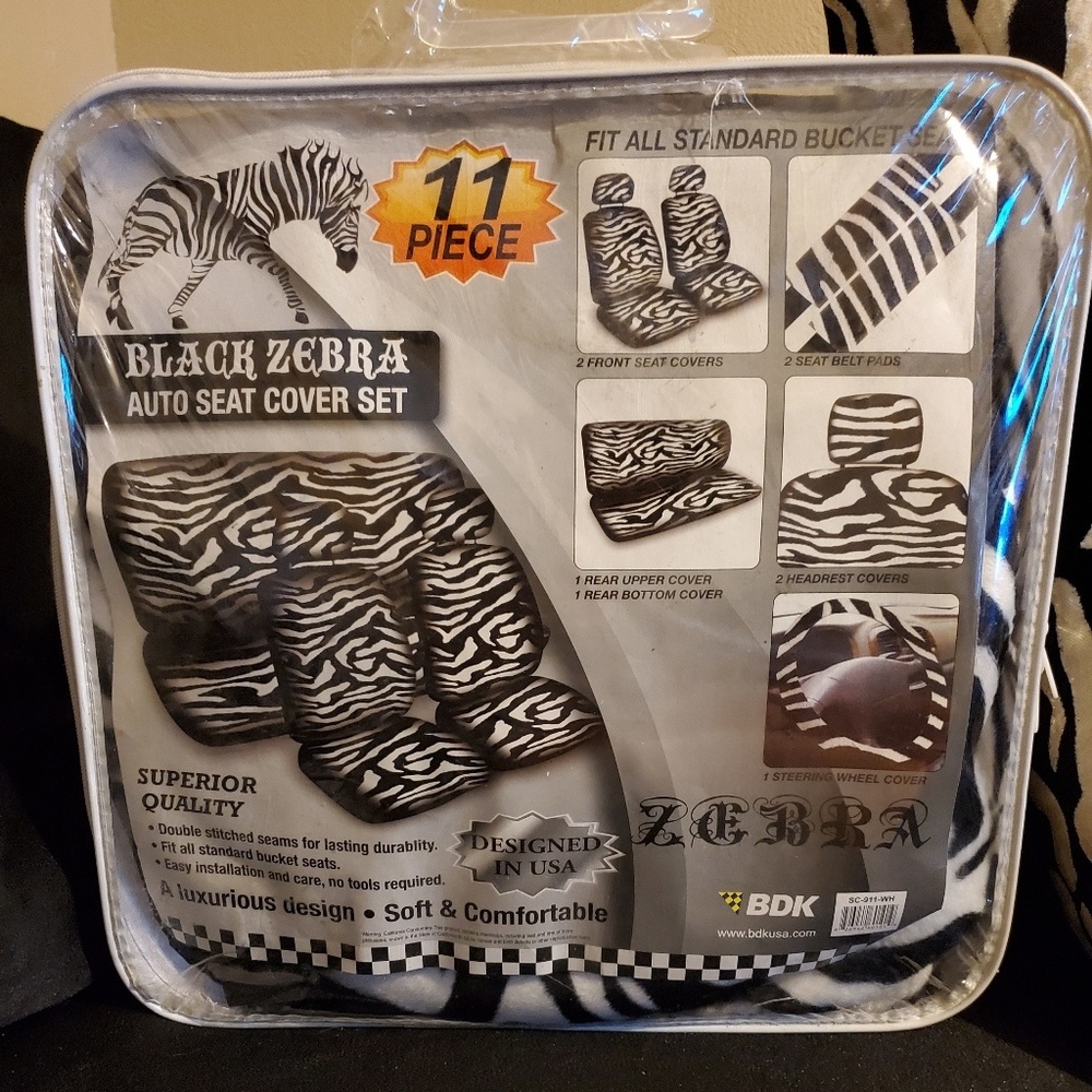 Black zebra auto seat cover set